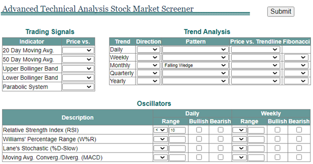 Technical Filter page